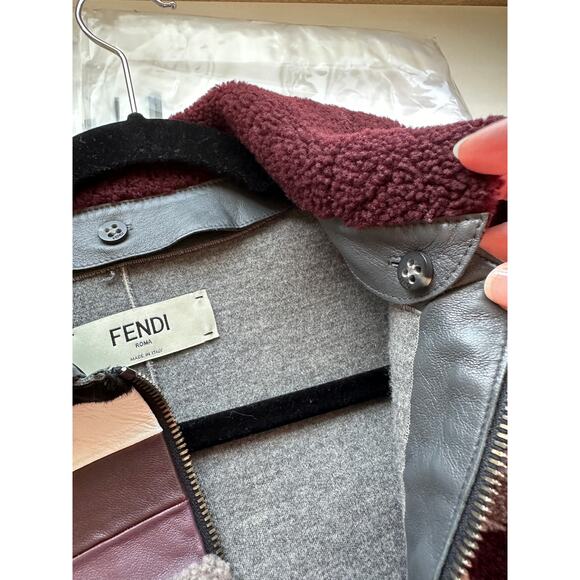 Fendi Taupe Multi-Color Stripe Leather Jacket Front Zip Removable Collar 44 / XL - Picture 7 of 16